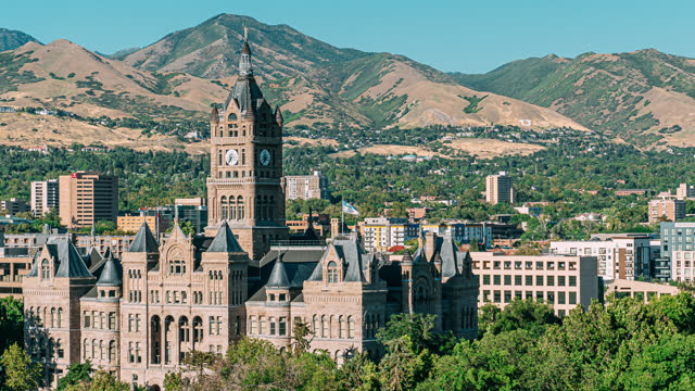 Late Afternoon Timelapse of Salt Lake's City and County Building and Iconic Victorian Style Clocktower