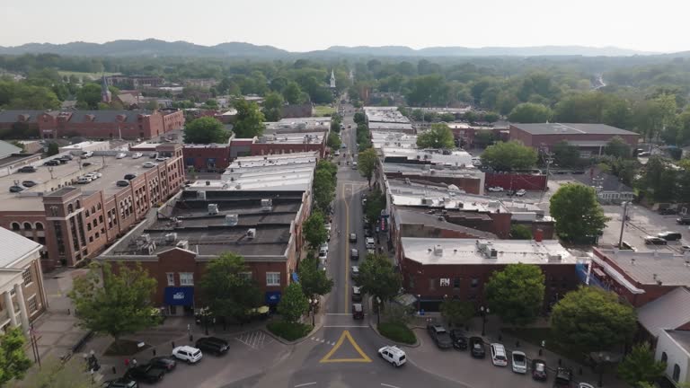 Elevated Establishing Shot of Downtown Franklin, Tennessee in the Summer