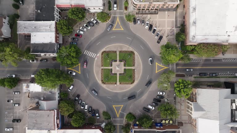 Aerial View of the Traffic Circle of Downtown Franklin, Tennessee in the Summer