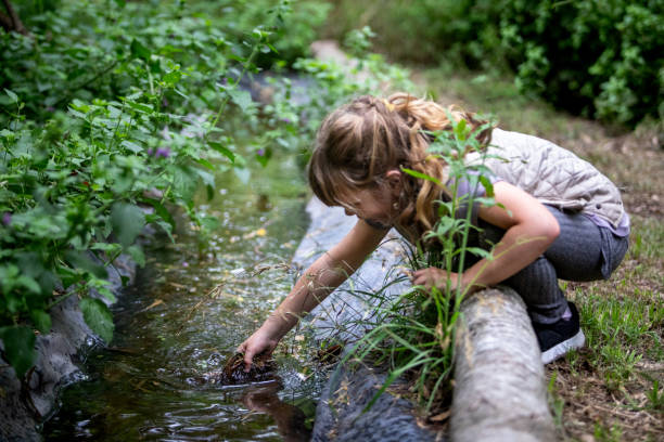istock Little girl playing in a waterway 1999142396