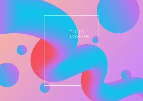 Abstract Colorful Fluid Background with Frame and Bubbles.