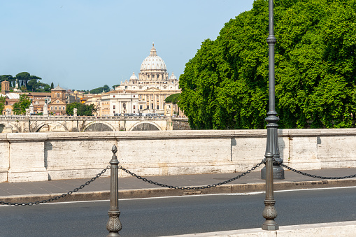 Rome Italy May 21 2011; Street, bridge and dome of St Peter's at Vatican