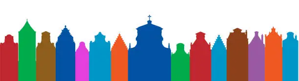 Vector illustration of Colorful Amsterdam Skyline Silhouette (All Buildings Are Separate and Complete)