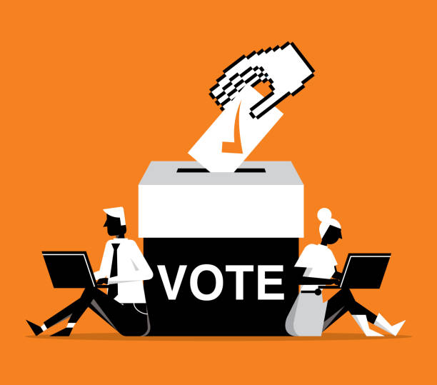 głosowanie on-line - wyborcy - laptop - political rally business men laptop stock illustrations