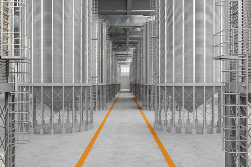 Warehouse Interior With Agricultural Silos