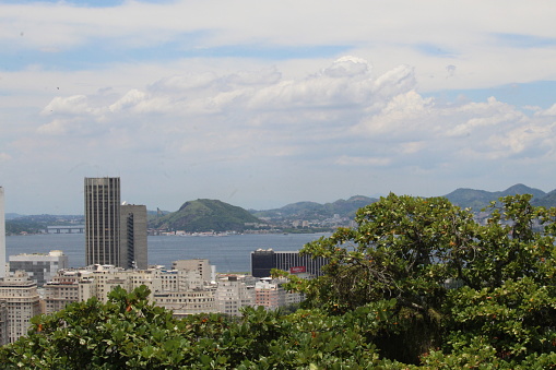 A Rio de Janeiro ladscape view from Parque das Ruínas public park, on center region of the Rio de Janeiro city