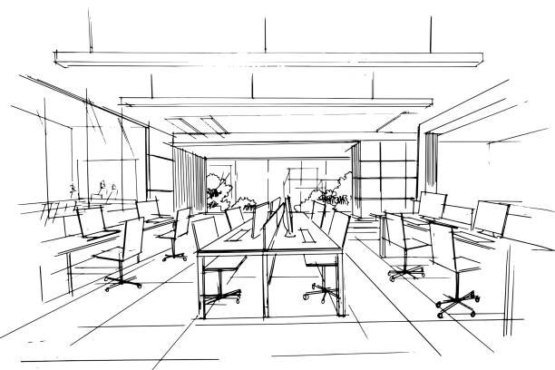 istock Drawing exterior and interior architectural lines. , Graphic assembly in architecture and interior design work. ,Sketch ideas for interior or exterior designs. 1999365696