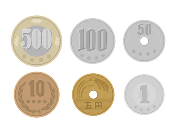 ilustrações, clipart, desenhos animados e ícones de moedas change_japanese pequenas - moeda japonesa todas moedas asiaticas