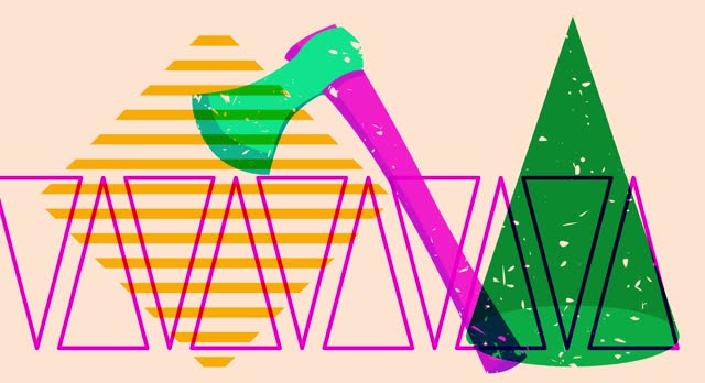 Risograph axe with geometric shapes animation.