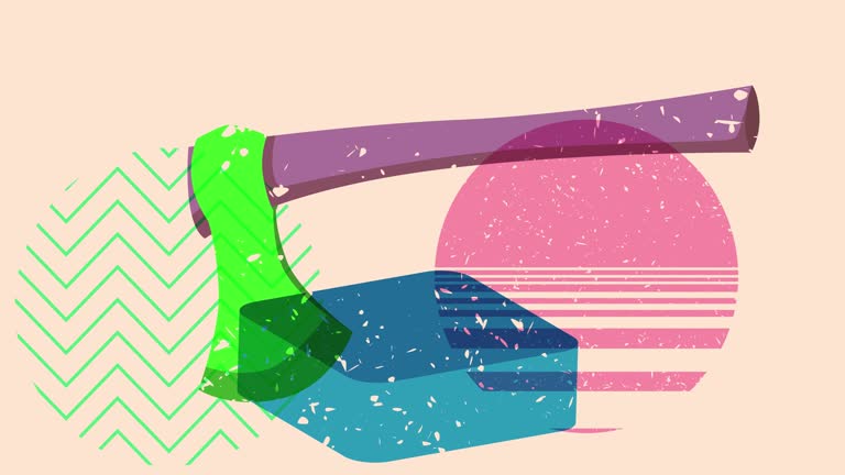 Risograph axe with geometric shapes animation.