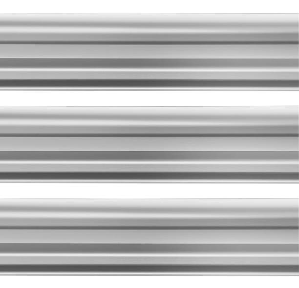 Aluminium profile for windows and doors manufacturing. Structural metal aluminium shapes. Aluminium profiles texture for constructions isolated on white background.