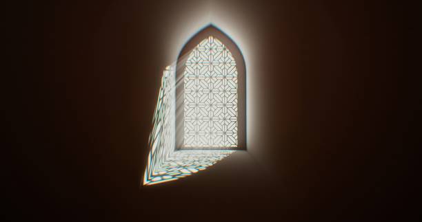 istock An intricately designed geometric stained glass window in a frame. 1999640868