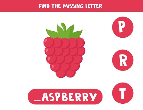 The Missing Raspberry Find Missing Letter With Cartoon Raspberry Spelling Worksheet Stock ...