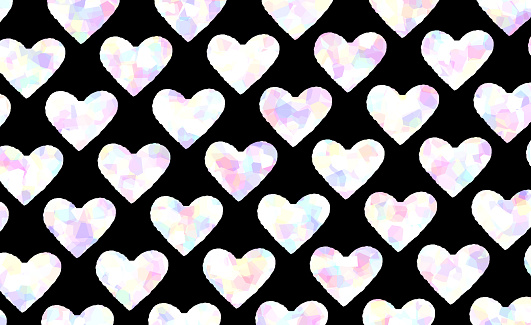 Heart-shaped jewel-like material. Can be used for a wide variety of purposes, including wrapping paper patterns and wallpaper.