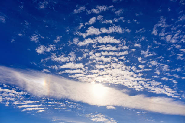 Sun dogs on the blue sky with fluffy clouds