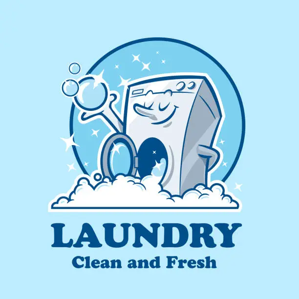 Vector illustration of washing machine cartoon laundry business