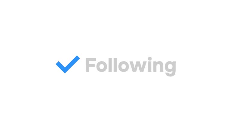 Pop Up Animation of Follow button, transparent background embed, alpha channel included.