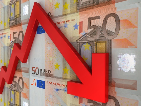Falling euro money graph finance crisis