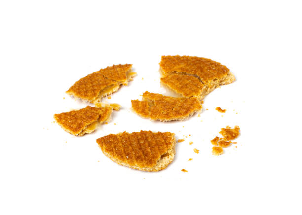 Dutch Waffles, Broken Stroopwafel Cookies, Caramel Waffle, Thin Toffee Biscuit, Dutch Waffles on White Background