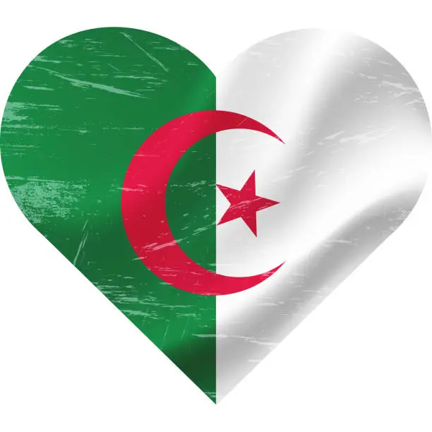 Vector illustration of Algeria Flag in heart shape grunge vintage. Algerian Flag Heart. Vector flag, symbol.