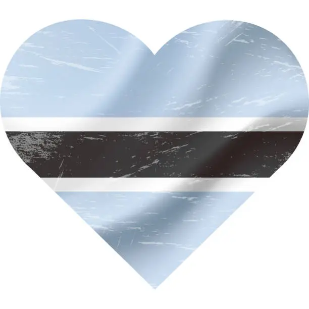 Vector illustration of Botswana flag in heart shape grunge vintage. Botswana flag heart. Vector flag, symbol.