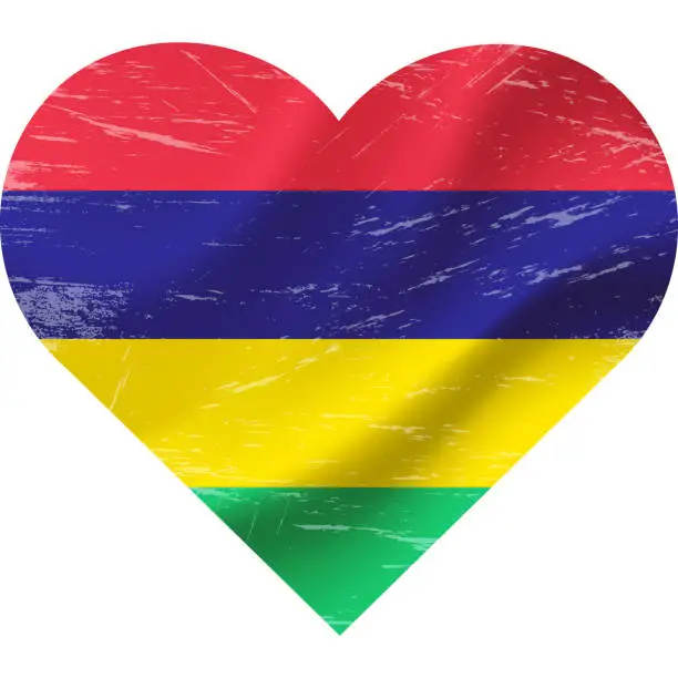 Vector illustration of Mauritius flag in heart shape grunge vintage. Mauritius flag heart. Vector flag, symbol.