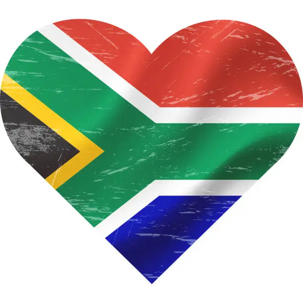 Vector illustration of South Africa Flag in heart shape grunge vintage. South Africa Flag Heart. Vector flag, symbol.