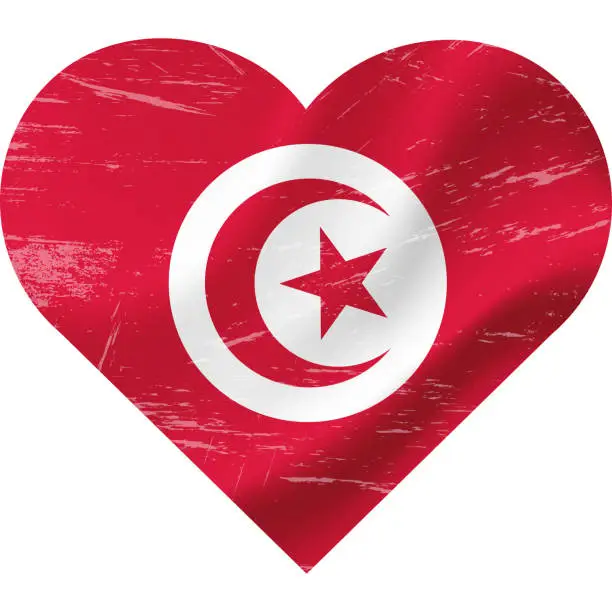 Vector illustration of Tunisia Flag in heart shape grunge vintage. Tunisian Flag Heart. Vector flag, symbol.