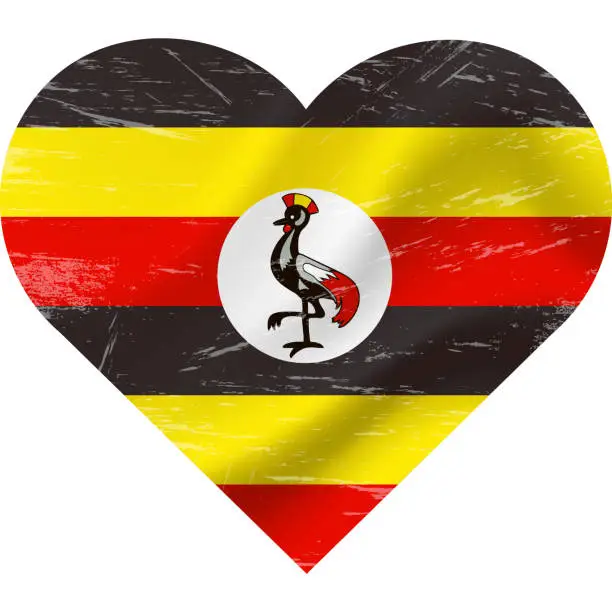 Vector illustration of Uganda flag in heart shape grunge vintage. Uganda flag heart. Vector flag, symbol.