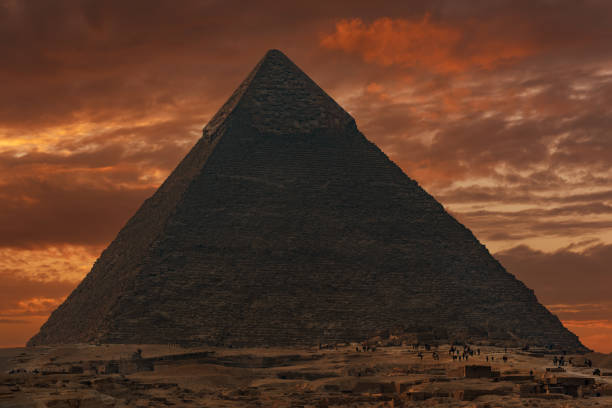 Egypt Cairo Pyramid, tourists at sunset
