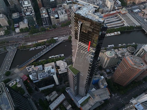 aerial view of High rise apartments and office space. city living in the city of MelbourneCBD. Capital of Victoria, Australia