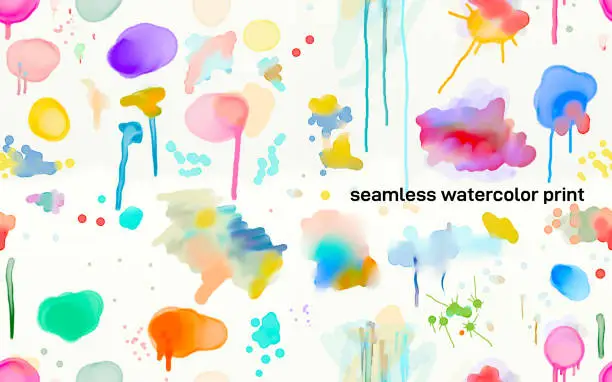 Vector illustration of Abstract watercolor seamless vector paint spots pattern. Wrapping paper and kids clothes print, linens, festive packaging, fabrics. Vector seamless watercolor print. Art ink and splashes of watercolor