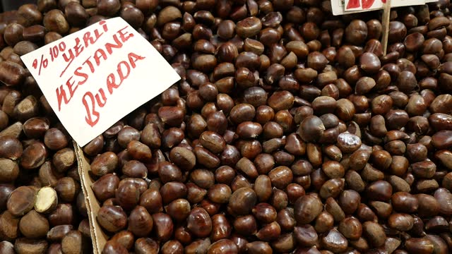 chestnuts for sale in the market, edible chestnut fruits,