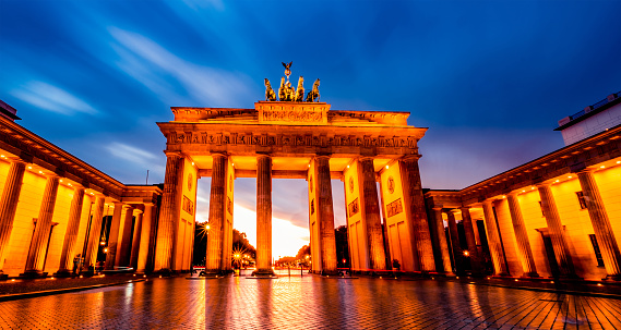 Brandenburg Gate illuminated by lights