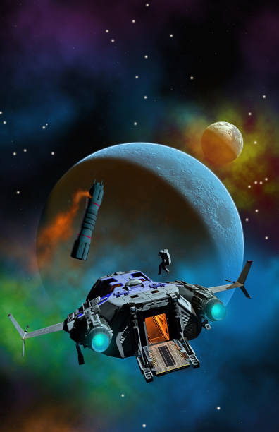 istock spaceships and astronaut flying around an alien planetary system in the nebula, 3d illustration, science fiction scene 1999888086