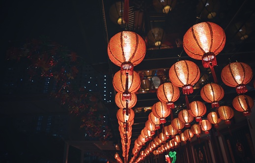 Buddha tooth relic temple at night for lunar new year