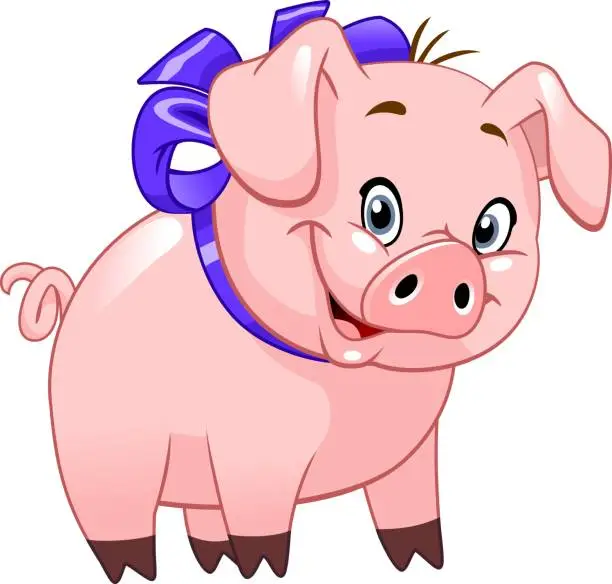Vector illustration of Funny cartoon baby pig, on white background.