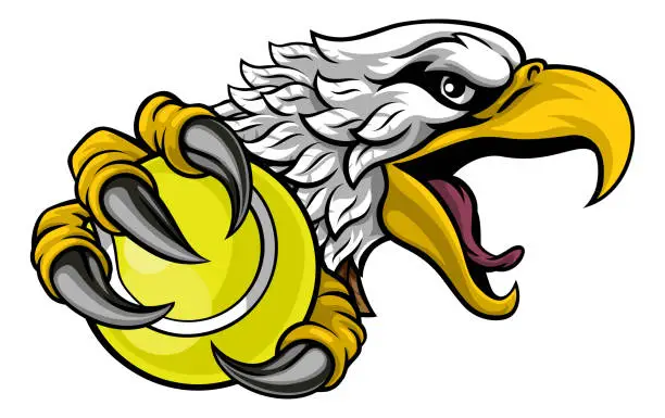 Vector illustration of Eagle Hawk Tennis Ball Cartoon Sports Team Mascot