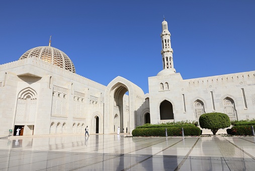 Minaret and dome of al-Qiblatain mosque in Medina, Saudi Arabia