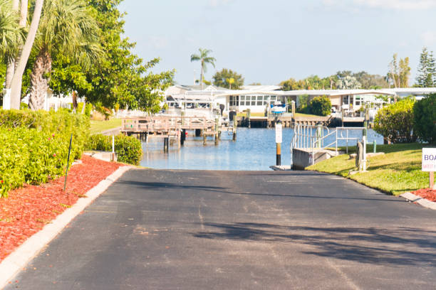Boat Ramp at a 55+ Mobile Home Community in south west Florida, USA.