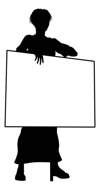 protest rally march picket sign silhouette person - picket line strike picket protestor stock illustrations