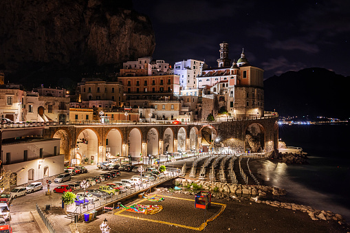 the light show that the small village of Atrani on the Amalfi Coast offers at night