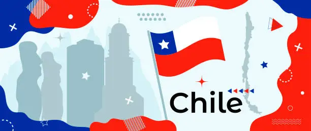 Vector illustration of Republic of Chile holiday banner with abstract geometric shapes