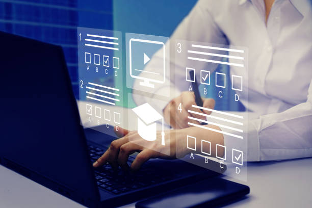 istock E-learning, education, online exam concept. Choose correct answer. Education internet online digital technology concept 1999982299