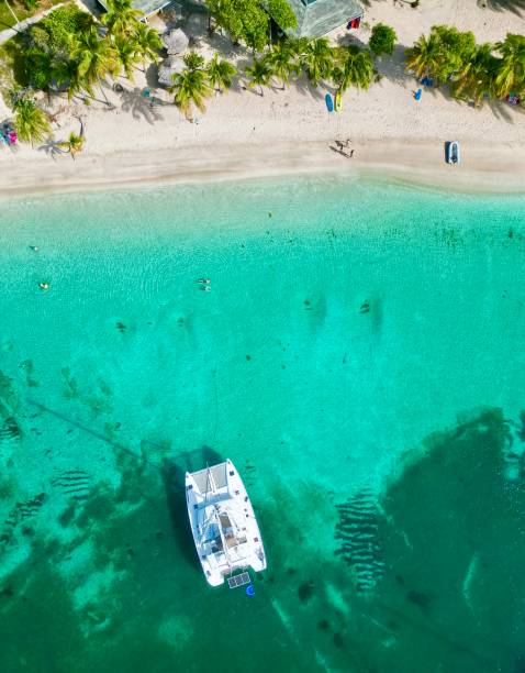 praia do catamarã - ilha mayreau - fotografias e filmes do acervo