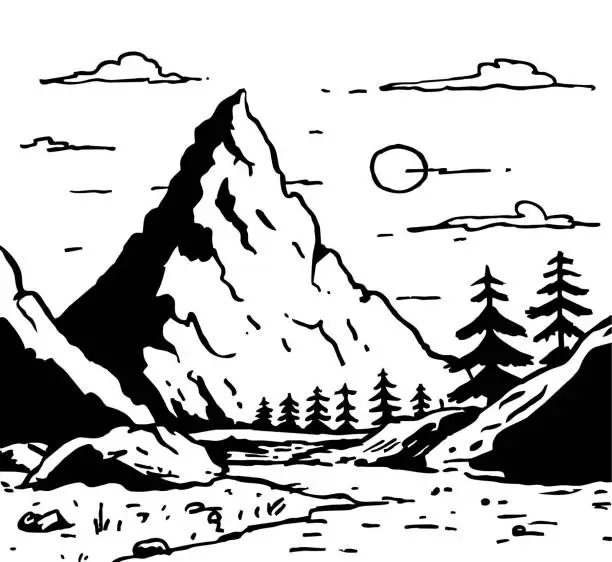 Vector illustration of Hand drawn mountain landscape