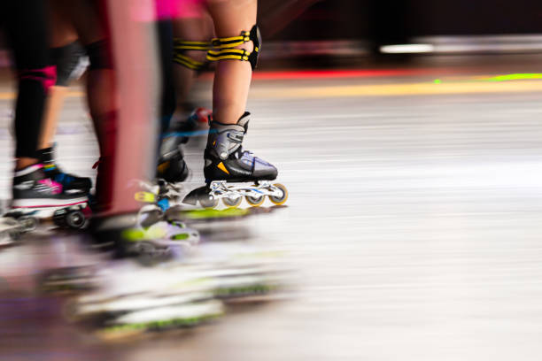 roller skates on the ice rink in motion blur. vertical image