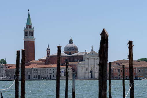 Basilica of San Giorgio Maggiore, on the small island of San Giorgio Maggiore, Venice-Italy. View from the San Marco basilica