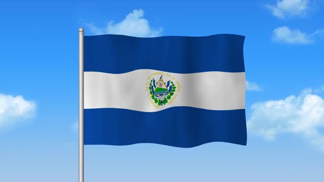 National Flag of El Salvador Over Moving Clouds