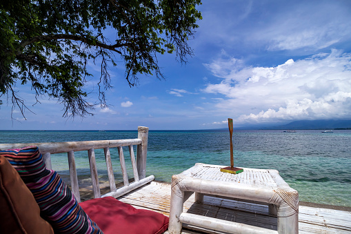 Touristic resort chilling spot on the beach, in Gili air island